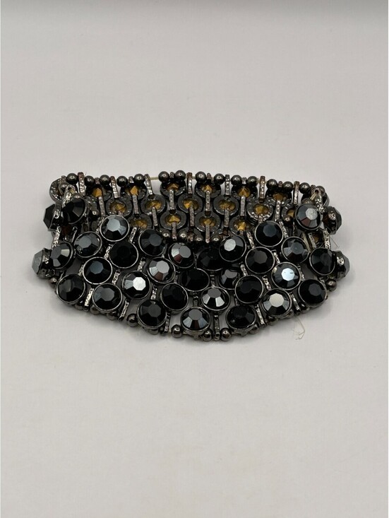 Jewelry - Black Rhinestone Stretch Cuff Bracelet Gunmetal Hematite Multi Row Statement